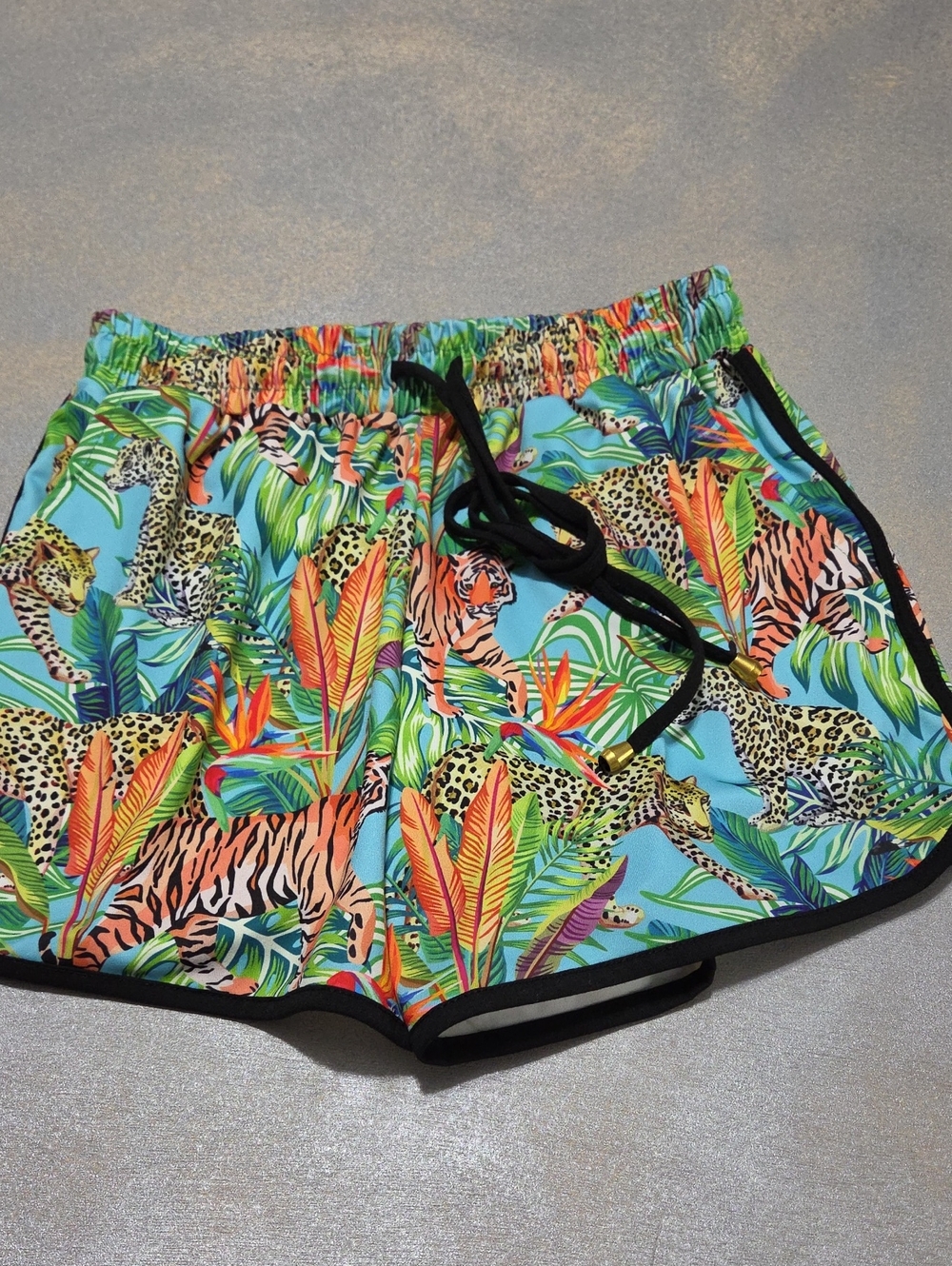 Tropical Aqua Animal Print Athletic Shorts with Black Trim